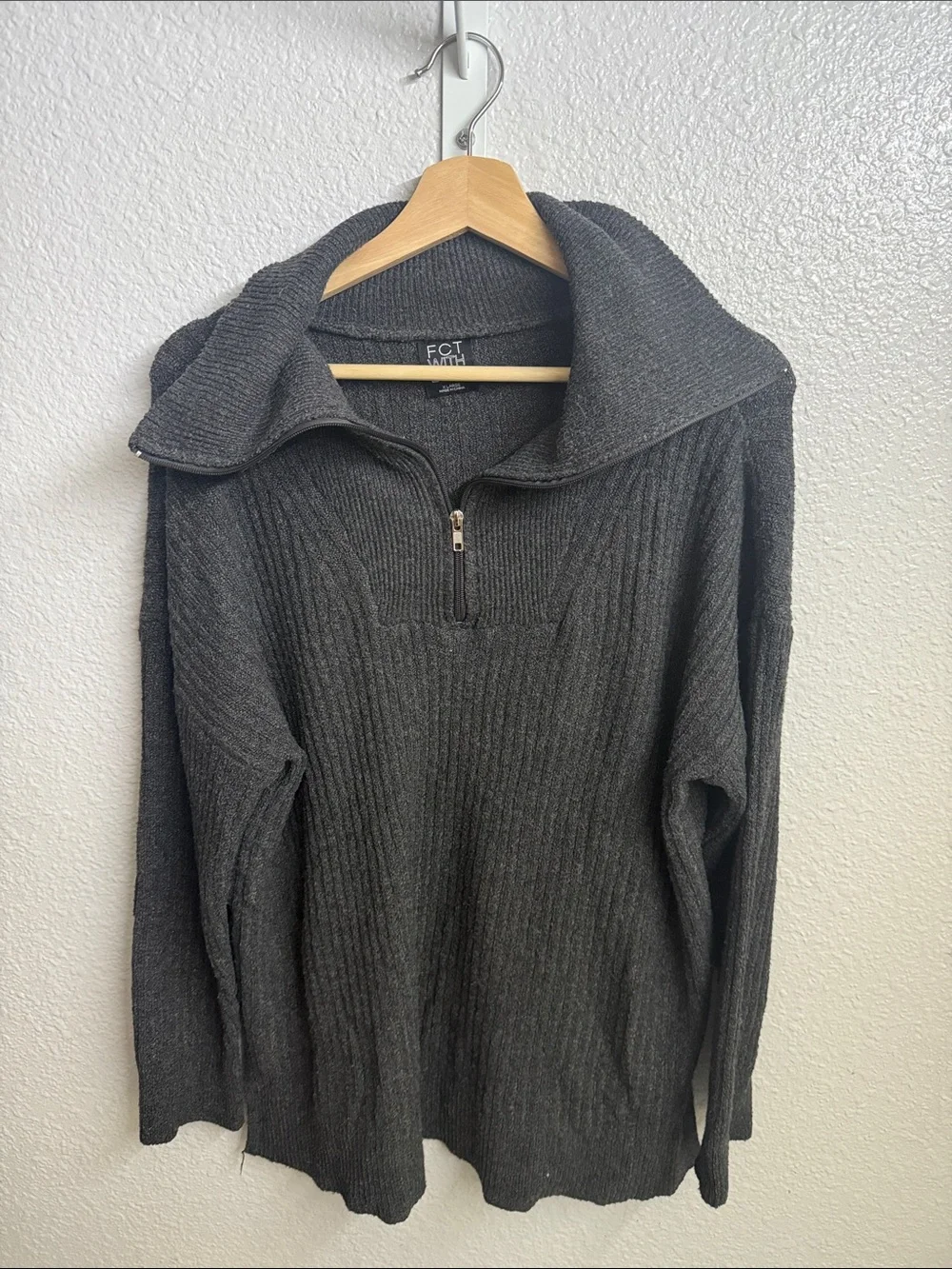 Charcoal Half-Zip Ribbed Sweater